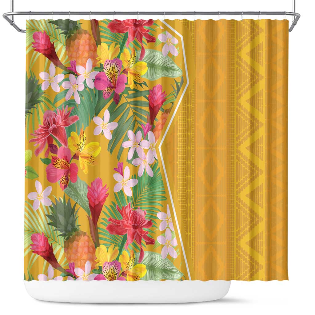 Afro Tropical Flowers Shower Curtain Yellow Version