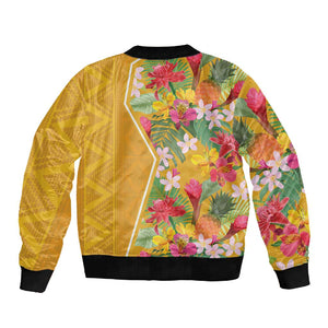 Afro Tropical Flowers Sleeve Zip Bomber Jacket Yellow Version