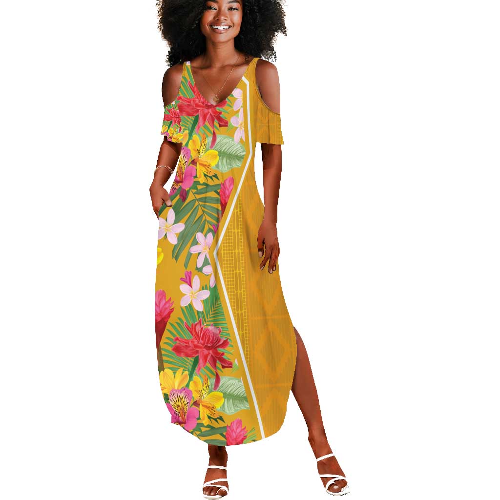 Afro Tropical Flowers Summer Maxi Dress Yellow Version