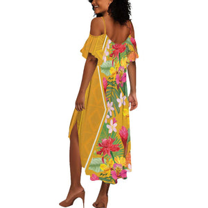 Afro Tropical Flowers Summer Maxi Dress Yellow Version