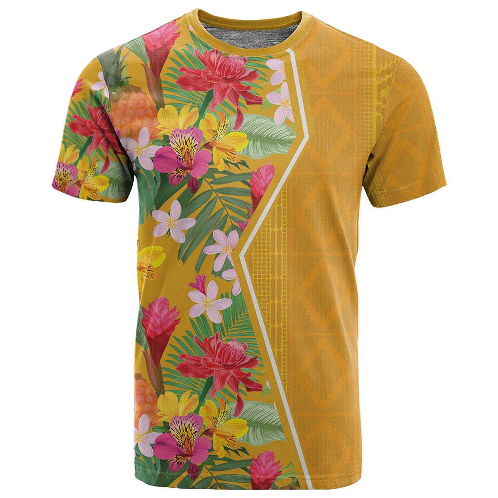 Afro Tropical Flowers T shirt Yellow Version