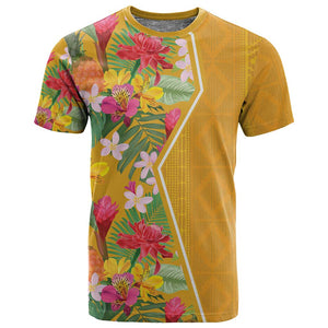 Afro Tropical Flowers T shirt Yellow Version