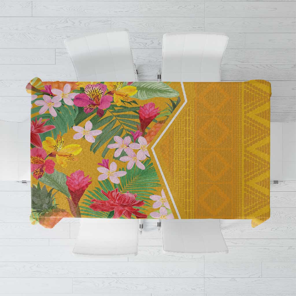 Afro Tropical Flowers Tablecloth Yellow Version