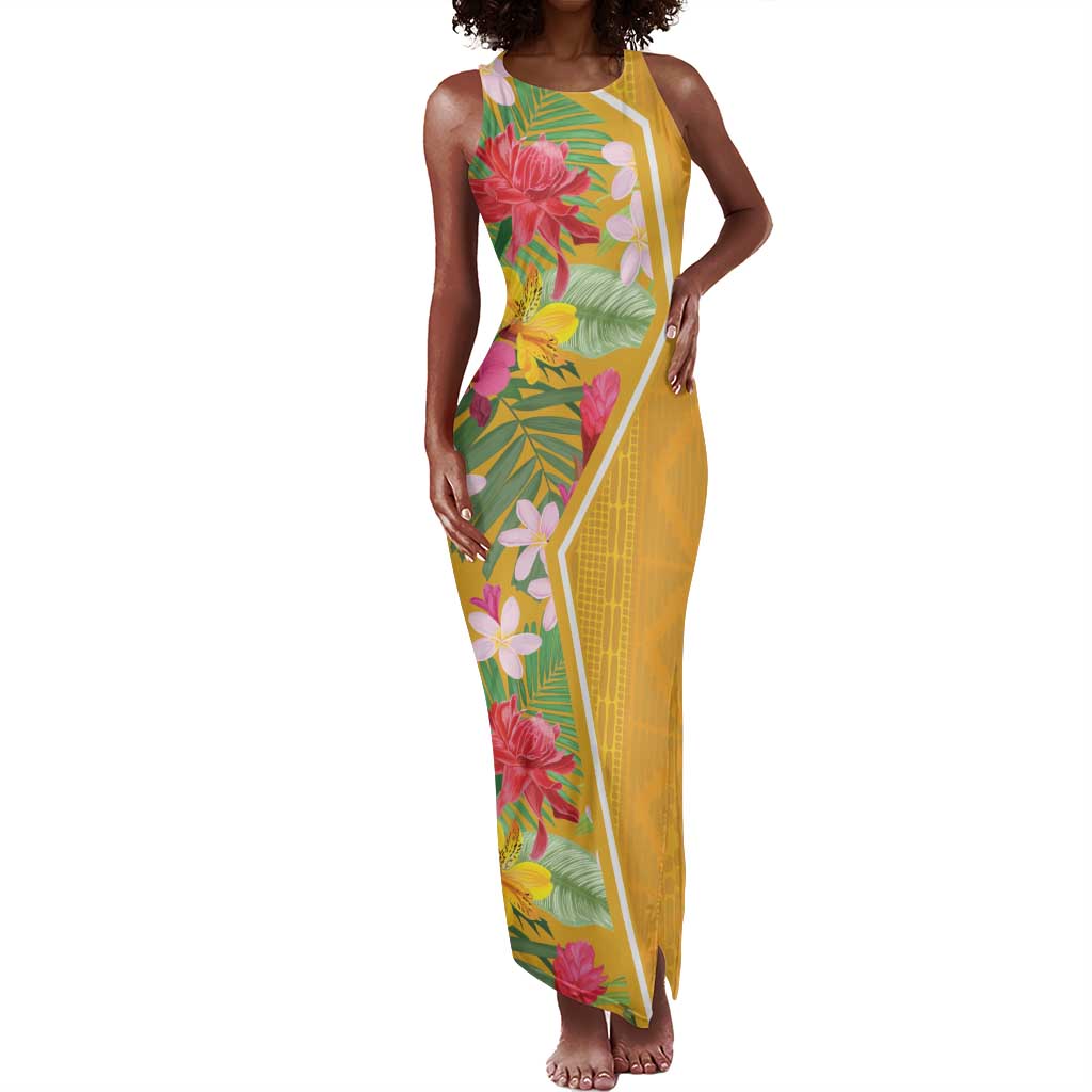 Afro Tropical Flowers Tank Maxi Dress Yellow Version