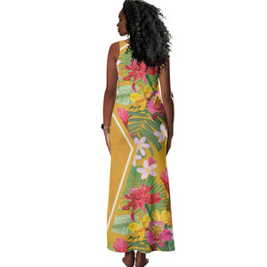 Afro Tropical Flowers Tank Maxi Dress Yellow Version