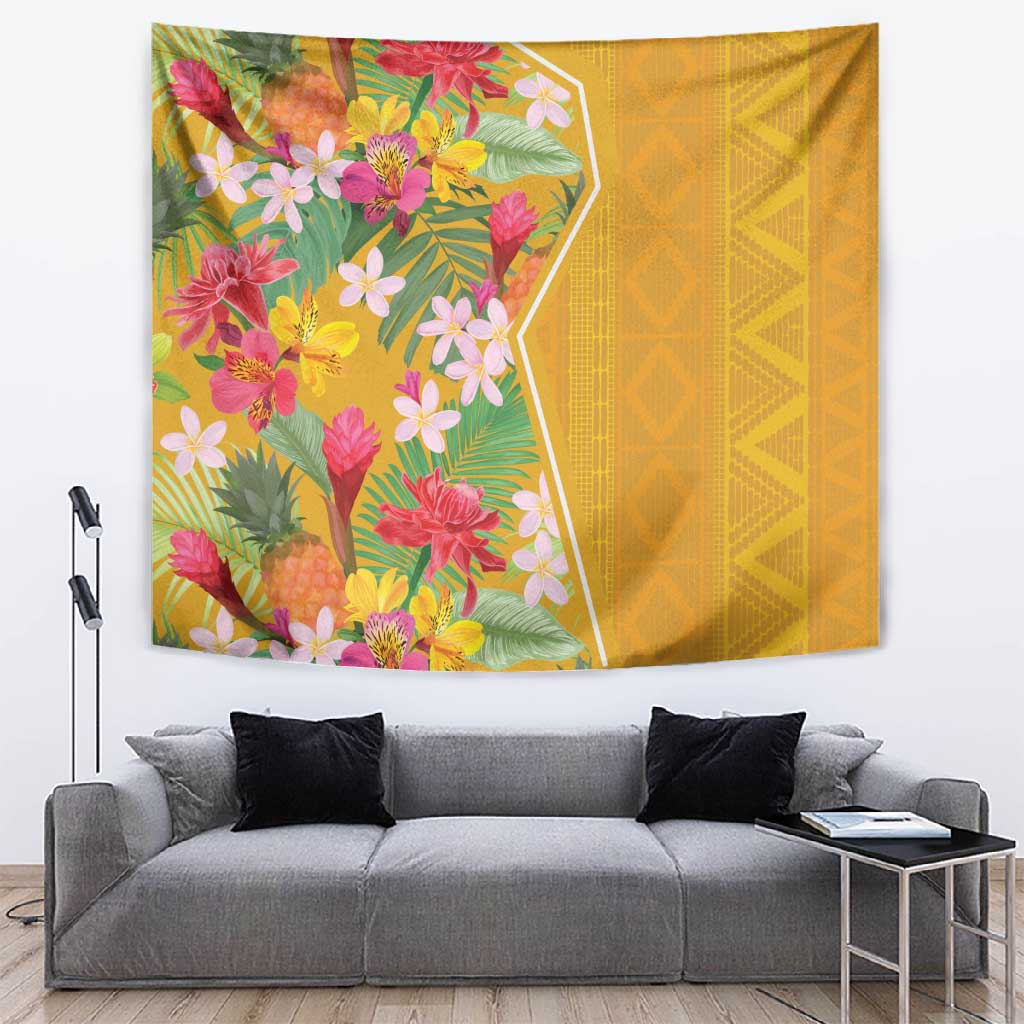 Afro Tropical Flowers Tapestry Yellow Version