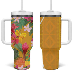 Afro Tropical Flowers Tumbler With Handle Yellow Version