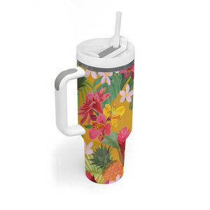 Afro Tropical Flowers Tumbler With Handle Yellow Version