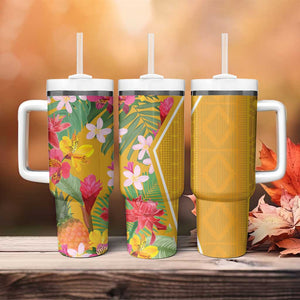 Afro Tropical Flowers Tumbler With Handle Yellow Version