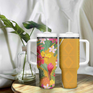 Afro Tropical Flowers Tumbler With Handle Yellow Version