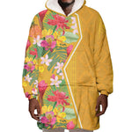 Afro Tropical Flowers Wearable Blanket Hoodie Yellow Version