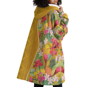 Afro Tropical Flowers Wearable Blanket Hoodie Yellow Version