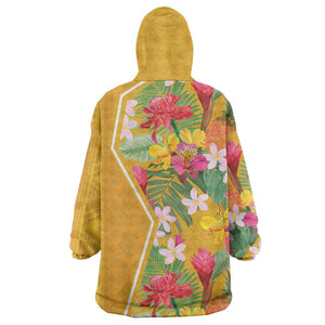 Afro Tropical Flowers Wearable Blanket Hoodie Yellow Version