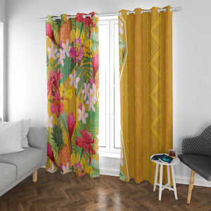 Afro Tropical Flowers Window Curtain Yellow Version