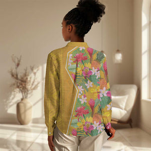 Afro Tropical Flowers Women Casual Shirt Yellow Version