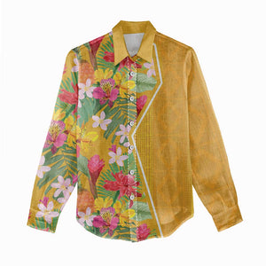 Afro Tropical Flowers Women Casual Shirt Yellow Version