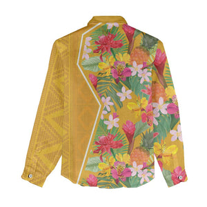 Afro Tropical Flowers Women Casual Shirt Yellow Version