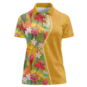 Afro Tropical Flowers Women Polo Shirt Yellow Version