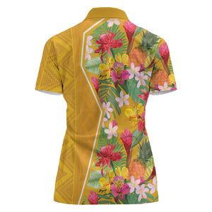 Afro Tropical Flowers Women Polo Shirt Yellow Version