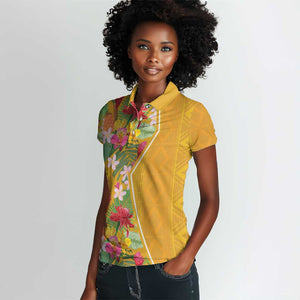 Afro Tropical Flowers Women Polo Shirt Yellow Version