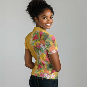 Afro Tropical Flowers Women Polo Shirt Yellow Version