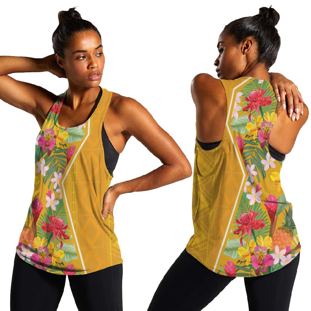 Afro Tropical Flowers Women Racerback Tank Yellow Version