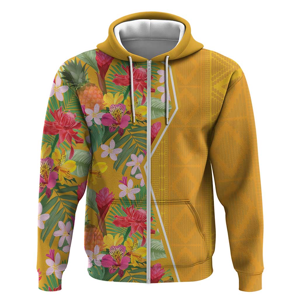 Afro Tropical Flowers Zip Hoodie Yellow Version