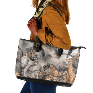 Afro Safari Animals Leather Tote Bag