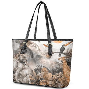 Afro Safari Animals Leather Tote Bag