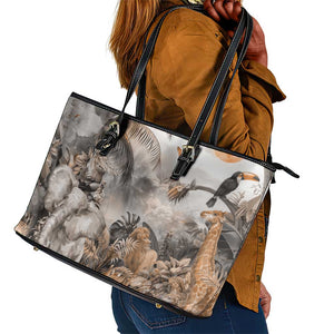 Afro Safari Animals Leather Tote Bag