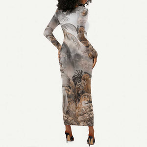 Afro Safari Animals Long Sleeve Bodycon Dress