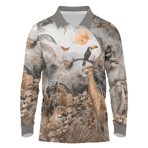 Afro Safari Animals Long Sleeve Polo Shirt