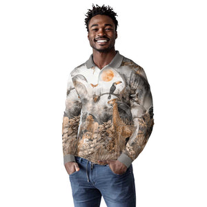 Afro Safari Animals Long Sleeve Polo Shirt