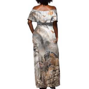 Afro Safari Animals Off Shoulder Maxi Dress