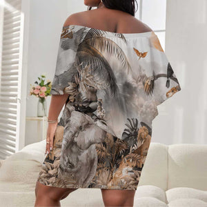 Afro Safari Animals Off Shoulder Short Dress