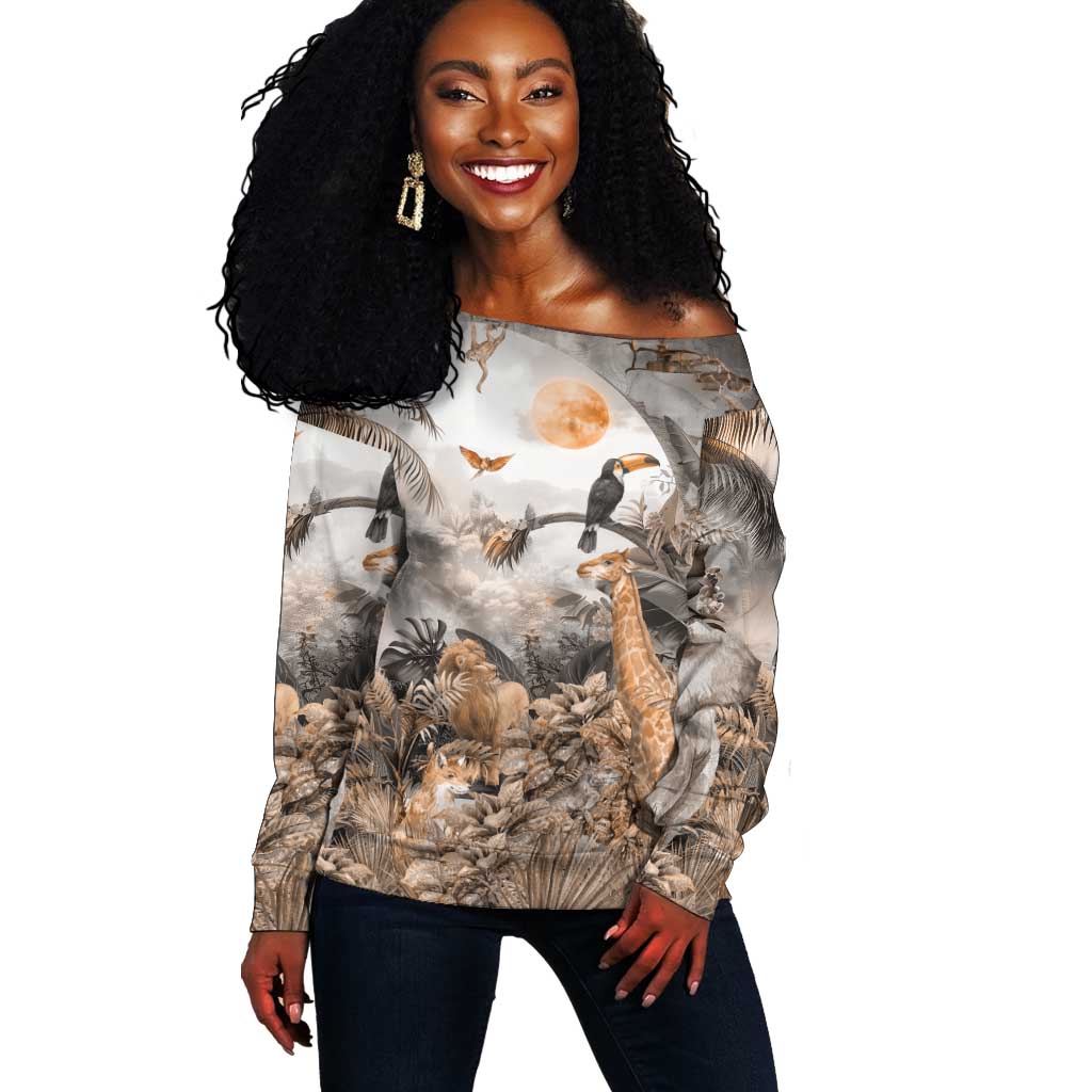 Afro Safari Animals Off Shoulder Sweater