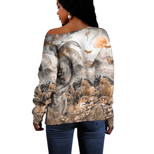 Afro Safari Animals Off Shoulder Sweater