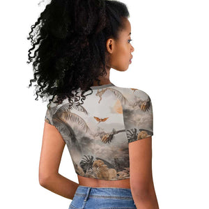 Afro Safari Animals Raglan Cropped T shirt