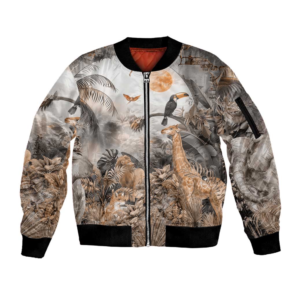 Afro Safari Animals Sleeve Zip Bomber Jacket