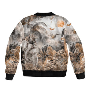 Afro Safari Animals Sleeve Zip Bomber Jacket