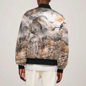 Afro Safari Animals Sleeve Zip Bomber Jacket