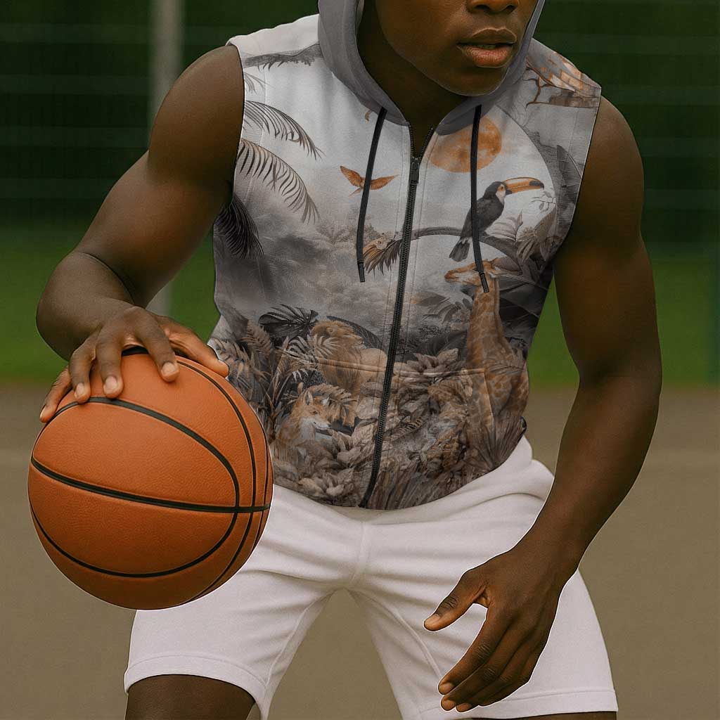 Afro Safari Animals Sleeveless Zip Hoodie - African Pride