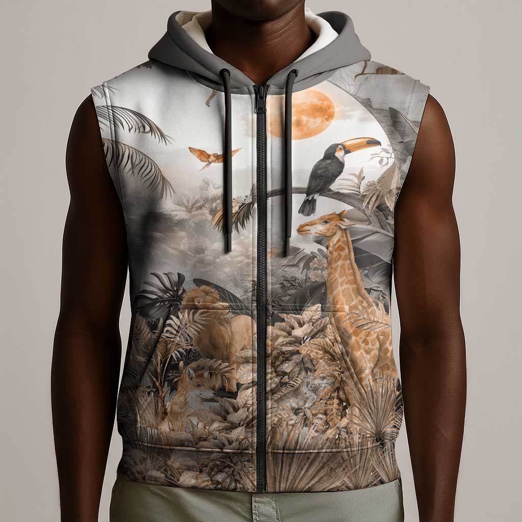 Afro Safari Animals Sleeveless Zip Hoodie - African Pride