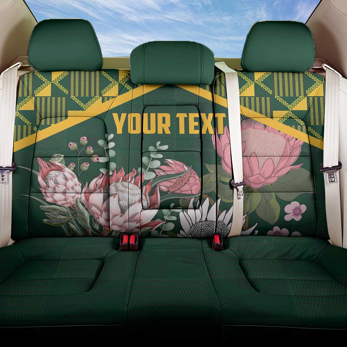 Personalized South Africa With Afro King Protea Back Car Seat Cover Kente Patterns