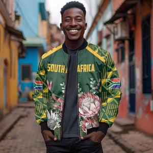 Personalized South Africa With Afro King Protea Bomber Jacket Kente Patterns