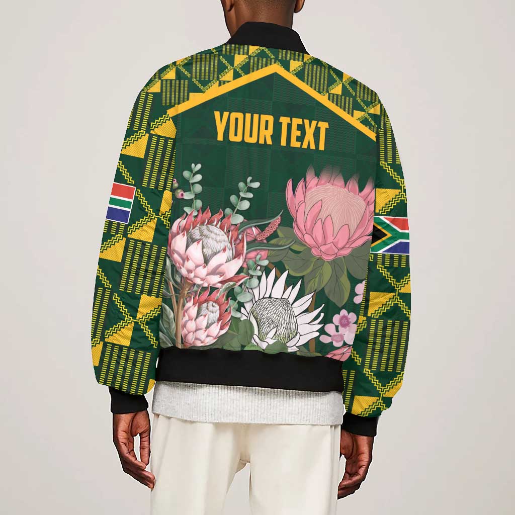 Personalized South Africa With Afro King Protea Bomber Jacket Kente Patterns