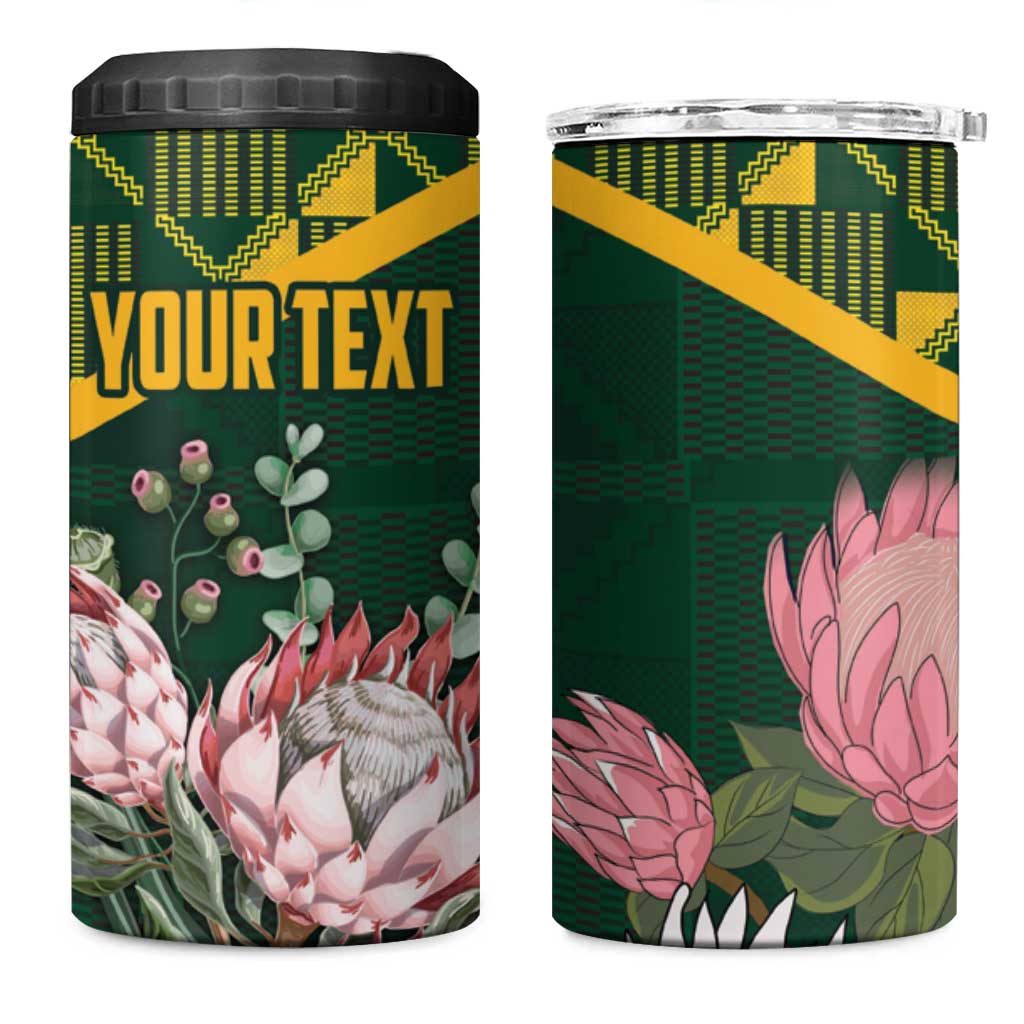 Personalized South Africa With Afro King Protea 4 in 1 Can Cooler Tumbler Kente Patterns