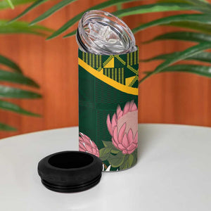 Personalized South Africa With Afro King Protea 4 in 1 Can Cooler Tumbler Kente Patterns