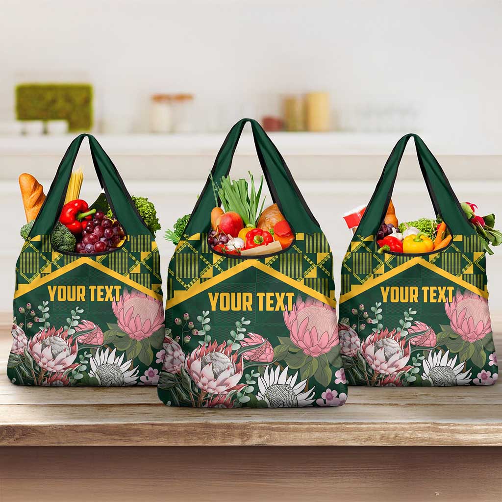 Personalized South Africa With Afro King Protea Grocery Bag Kente Patterns