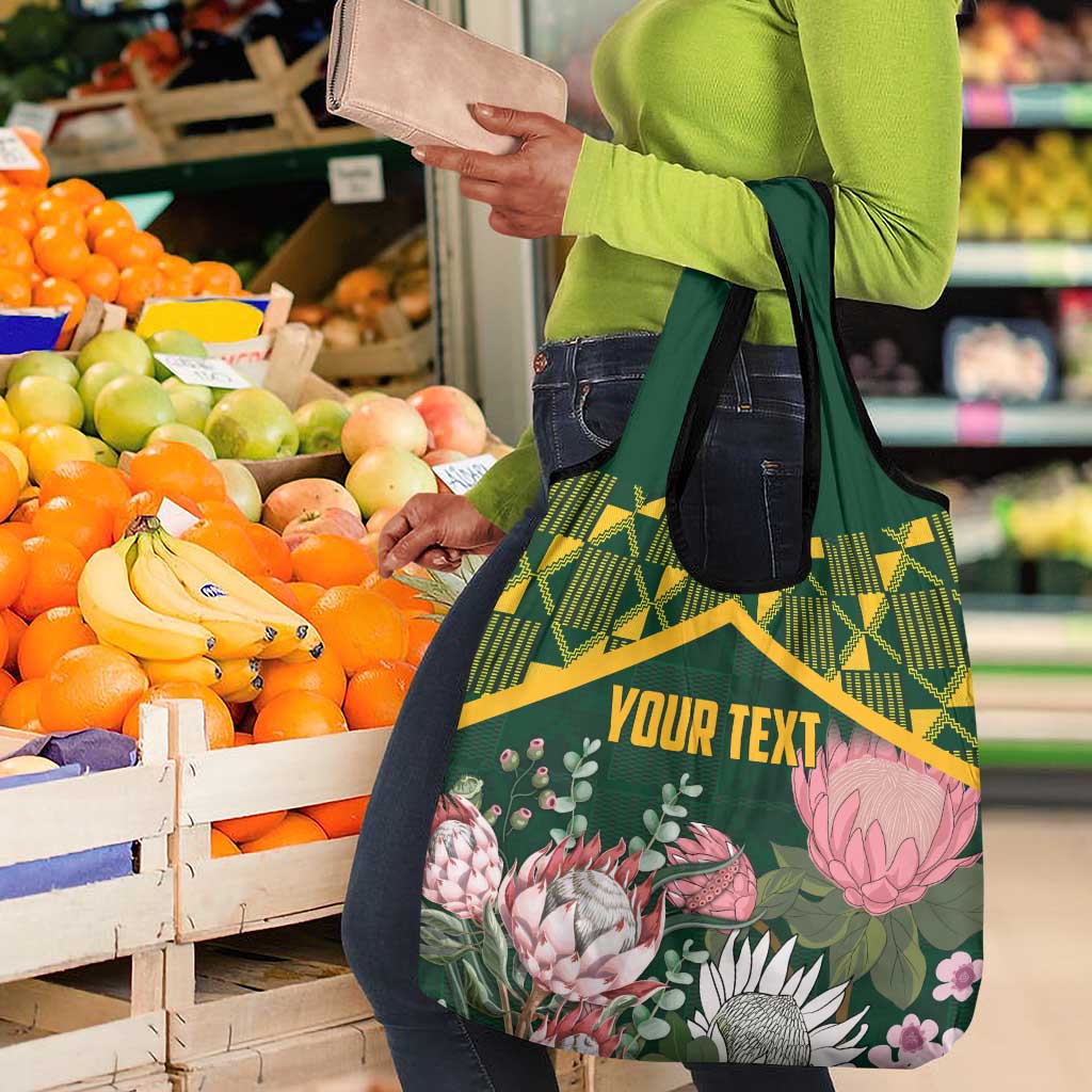 Personalized South Africa With Afro King Protea Grocery Bag Kente Patterns